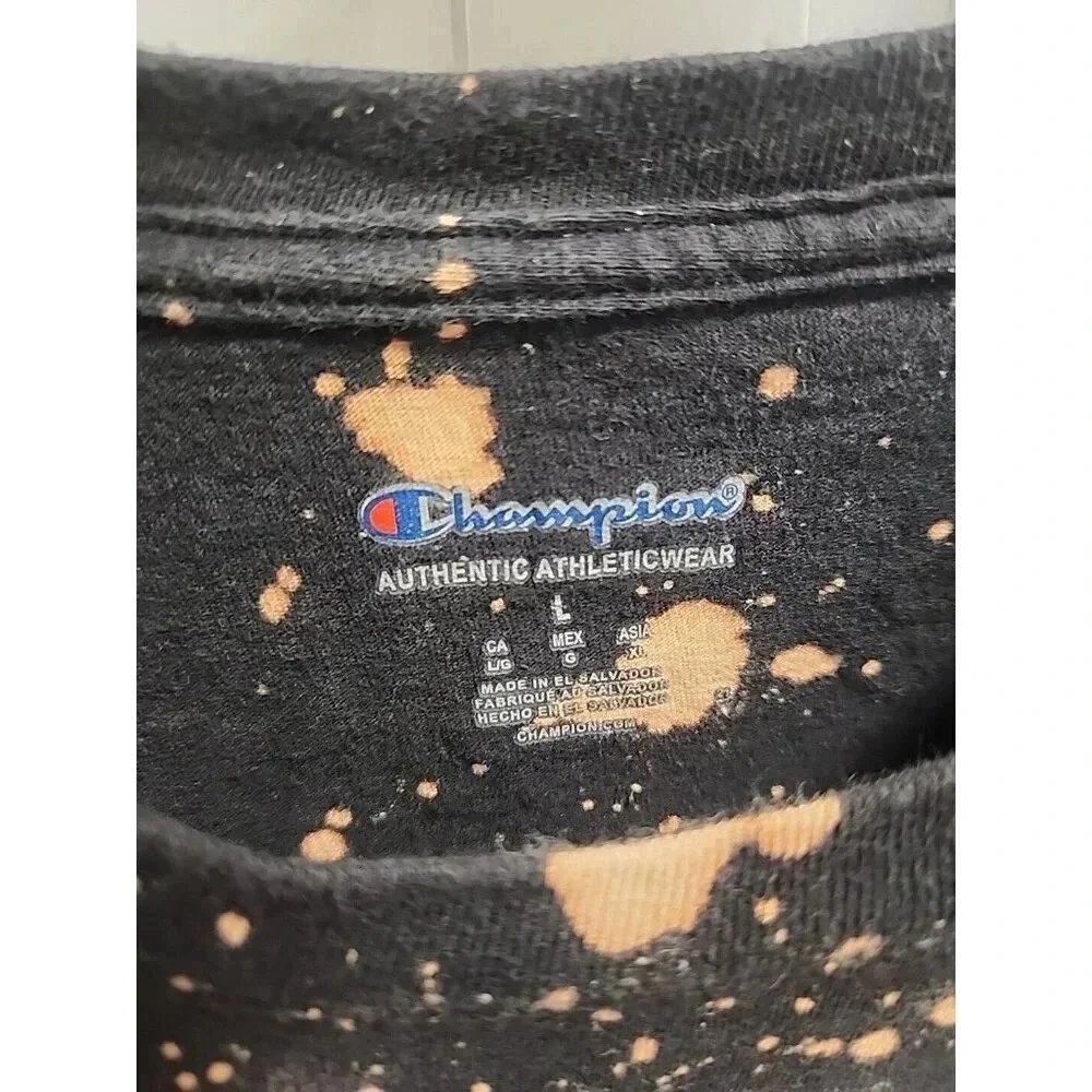 Champion Men's Melting Script Graphic Logo Tee Shirt Custom Bleach Dye Sz L - Picture 2 of 7